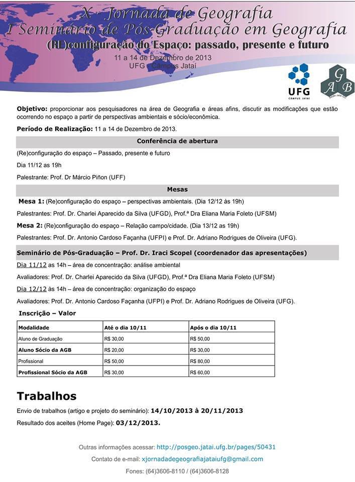 X Jornada de Geografia 2013 - Programação.